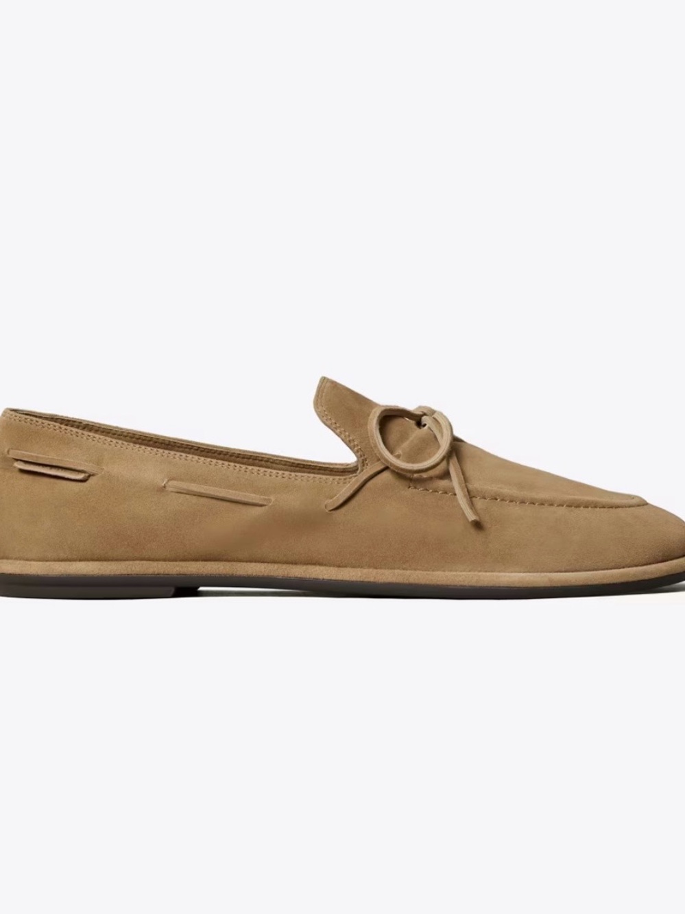 Tory Burch | The Boaty | Suede Bow Loafers in River Rock - Picture 2 of 7